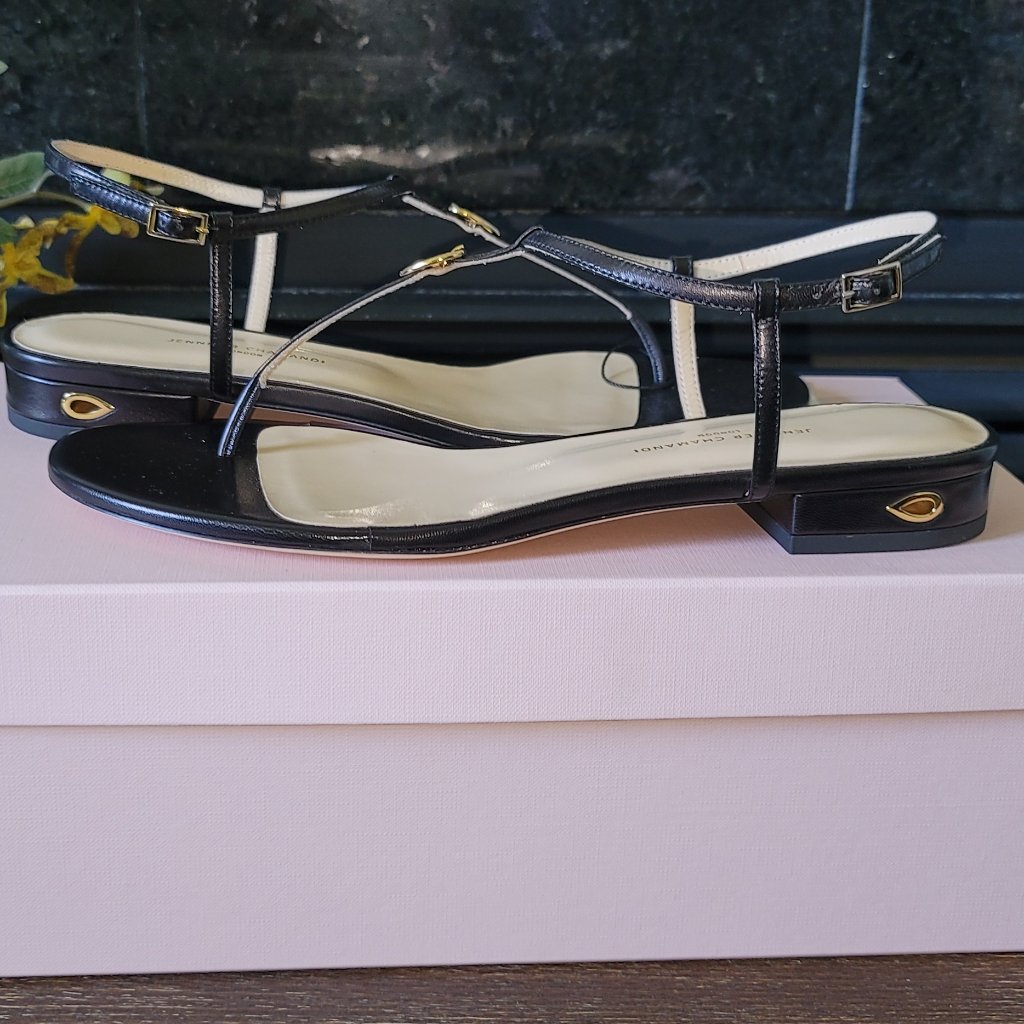 Jennifer Chamandi Pietro 20mm Black Leather Sandal Nib